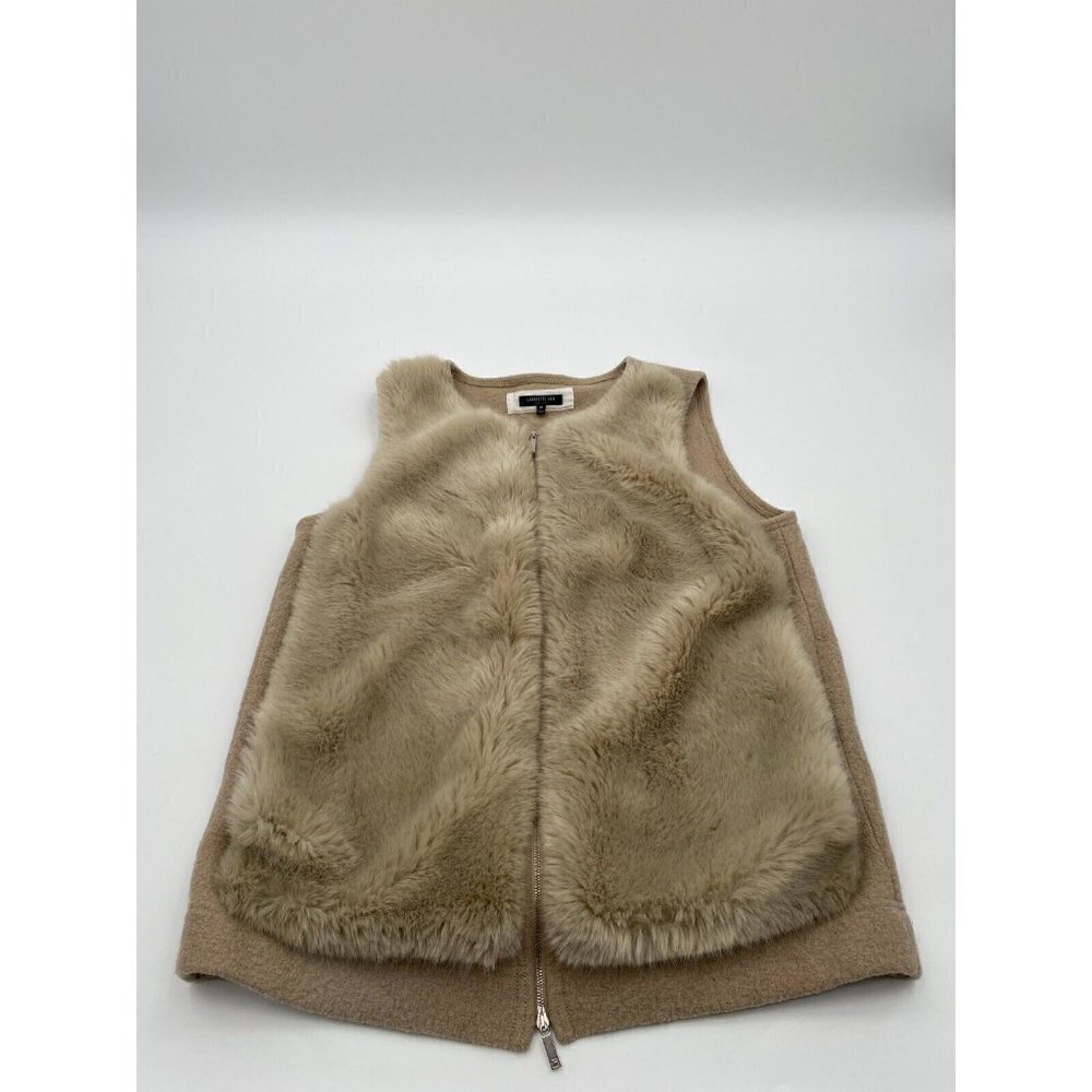 Lafayette 148 New York Faux Fur 100% Wool Zip Front Vest Women Size Medium